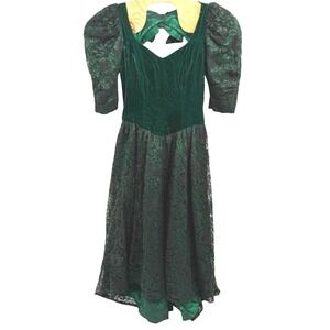 Vintage Dance Allure 80s Velvet Lace Prom Gown Green Small Goth Halloween Witchy